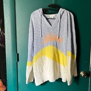 Lou & Grey by Ann Taylor Beachy Aloha Knit Hoodie Size XL V-Neck